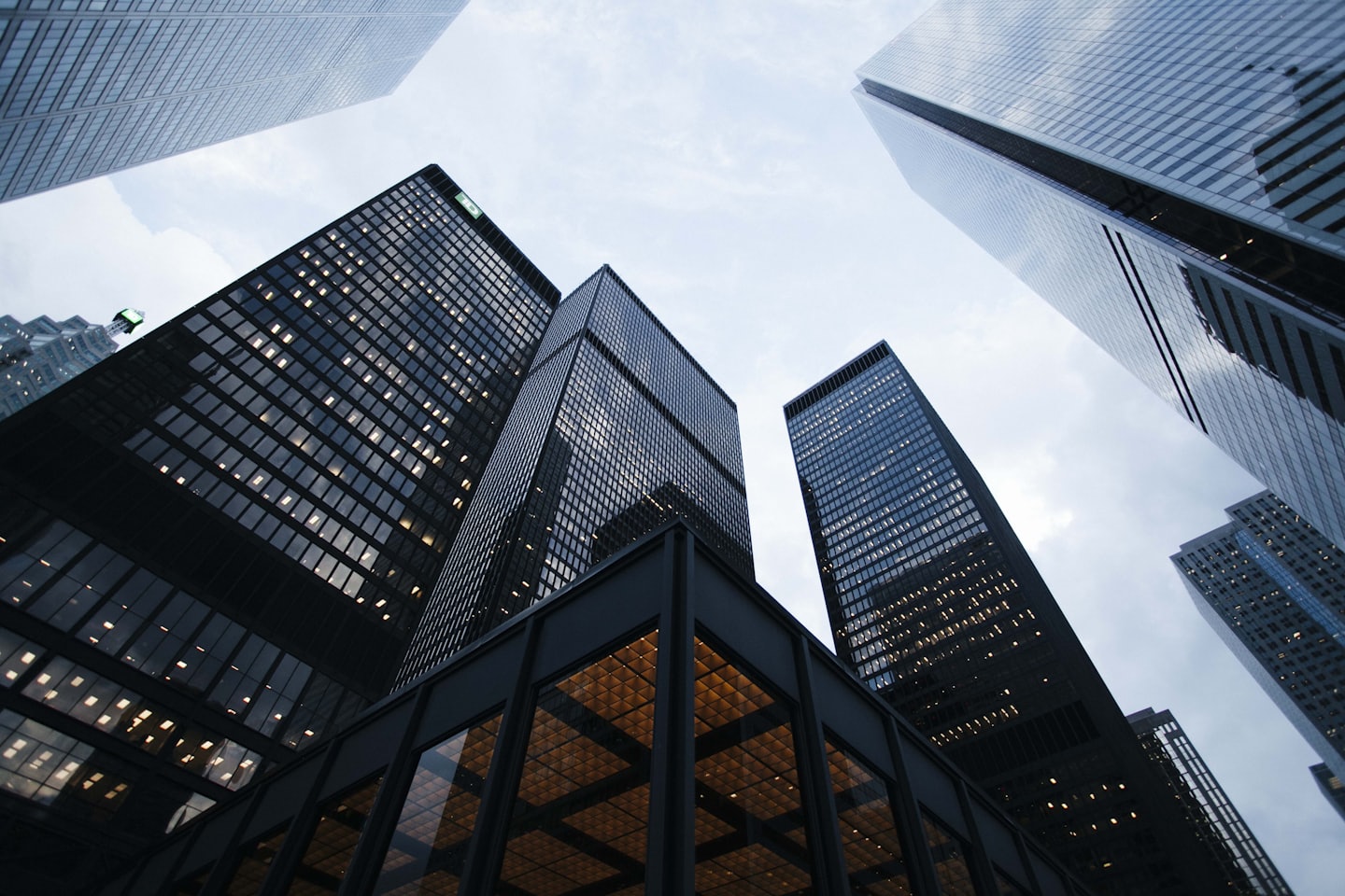 Modern business district with high-rise buildings